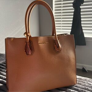Michael Kors Tan Leather Tote with Snakeskin Accents